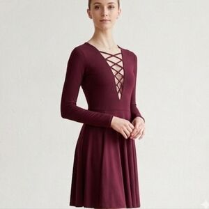 Halara Burgundy Criss Cross Barre Dress Size Small NWT